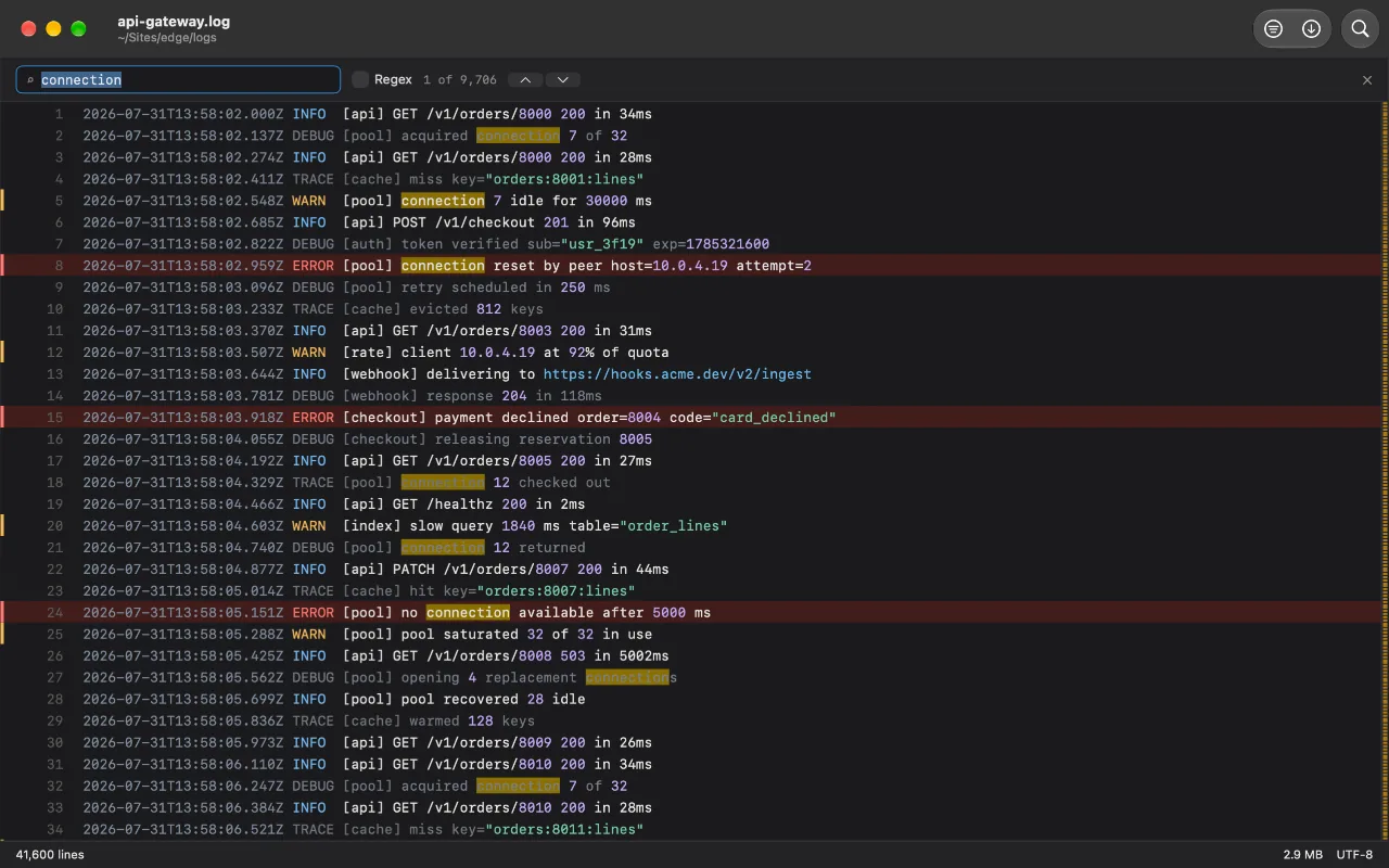 Find highlights every match in place and marks their spread down the edge.