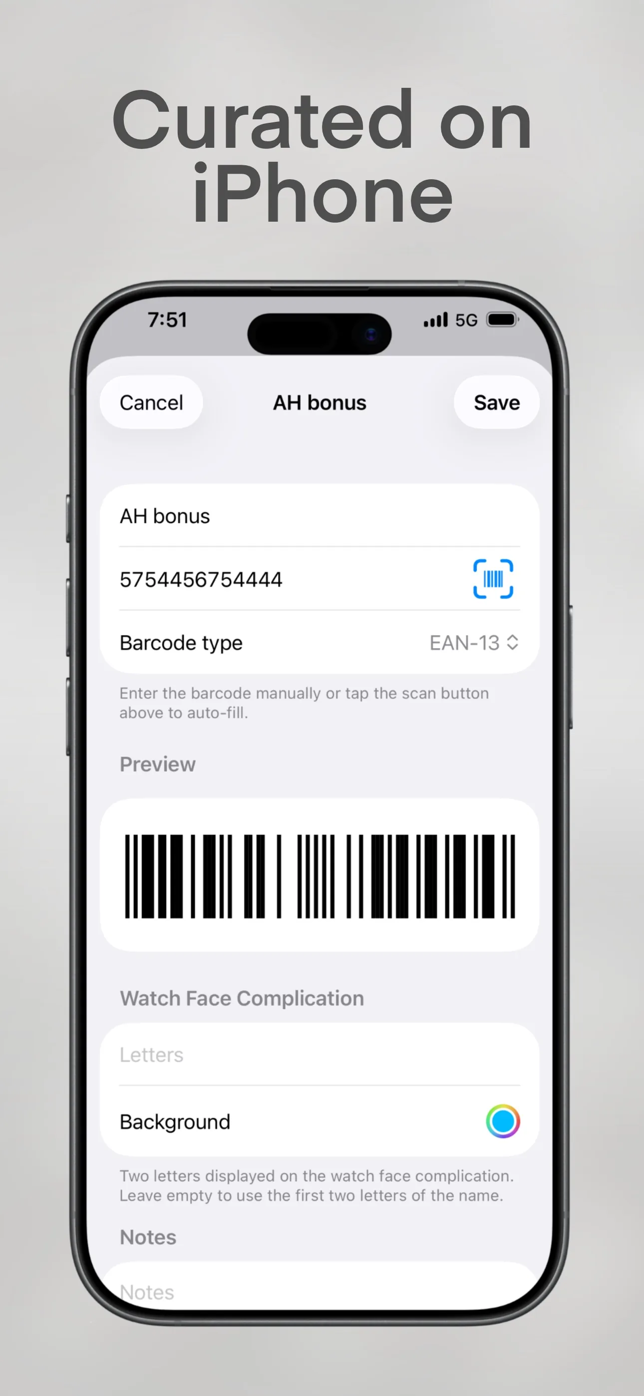 Choose which saved barcodes appear on Apple Watch.
